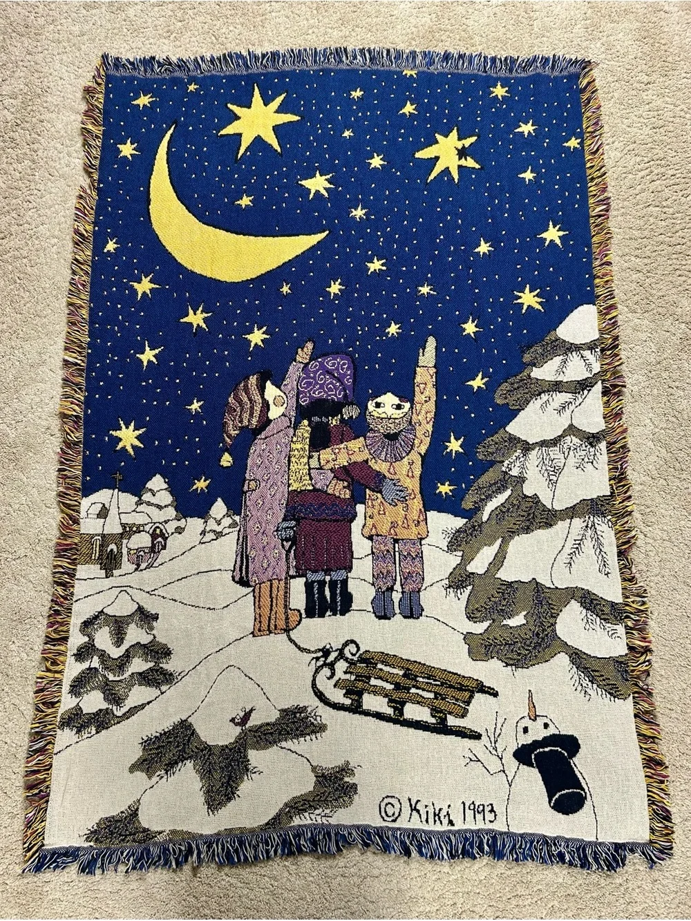 Vintage 1993 Kiki Suarez Christmas Woven Tapestry Throw Rare New